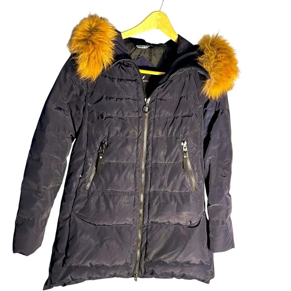 BOSIDENG Down Puffer Jacket with Faux Fur Collar Womens Medium